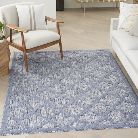 Nourison Easy Care Moroccan Denim Blue 4' x 6' Area-Rug, Trellis, Easy-Cleaning, Non Shedding, Bed Room, Living Room, Dining Room, Backyard, Deck, Patio (4x6)