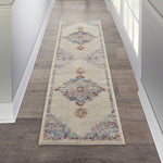 Nourison Passion Transitional Grey/Multi 2'2" x 7'6" Area -rug, Easy -cleaning, Non Shedding, Bed Room, Living Room, Dining Room, Kitchen (2x8)