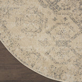 Nourison Tranquil Traditional Beige/Grey 5'3" x Round Area -Rug, Easy -Cleaning, Non Shedding, Bed Room, Living Room, Dining Room, Kitchen (5 Round)" }