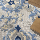 Nourison Aloha Indoor/Outdoor Blue/Grey 4' x Round Area Rug, Easy Cleaning, Non Shedding, Bed Room, Living Room, Dining Room, Backyard, Deck, Patio (4 Round)