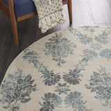 Nourison Tranquil Damask Ivory/Turquoise 5'3" x Round Area Rug, Easy Cleaning, Non Shedding, Bed Room, Living Room, Dining Room, Kitchen (5 Round)