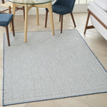 Nourison Courtyard Indoor/Outdoor Ivory Blue 4' x 6' Area Rug, Geometric, Easy Cleaning, Non Shedding, Bed Room, Living Room, Dining Room, Deck, Patio, Backyard (4x6)