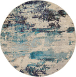 Nourison Celestial Modern Abstract Ivory/Teal Blue 5'3" x Round Area Rug, Easy Clean, Non Shedding, Bed Room, Living Room, Dining Room, Kitchen (5 Round)