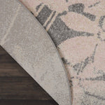 Nourison Tranquil Floral Grey/Pink 5'3" x Round Area -rug, Easy -cleaning, Non Shedding, Bed Room, Living Room, Dining Room, Kitchen (5 Round)