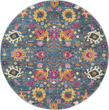 Nourison Passion Denim 5'3" x Round Area -rug, Boho, Moroccan, Bed Room, Living Room, Dining Room, Kitchen, Easy -cleaning, Non Shedding, (5' Round)