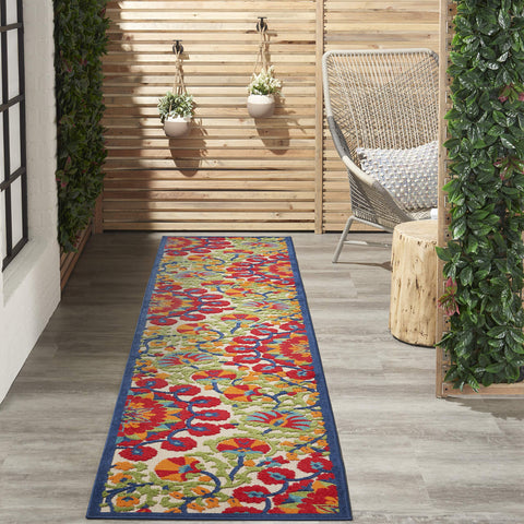 Nourison Aloha Indoor/Outdoor Red/Multi 2'3" x 10' Area Rug, Easy Cleaning, Non Shedding, Bed Room, Living Room, Dining Room, Deck, Backyard, Patio (2x10)