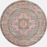 Nourison Passion Grey 5'3" x Round Area Rug, Boho, Traditional, Easy Clean, Non Shedding, Bed Room, Living Room, Hallway, (5' Round)