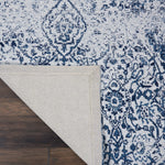 Nourison Damask Vintage Ivory/Navy 2'3" x 7'6" Area Rug, Easy Cleaning, Non Shedding, Bed Room, Living Room, Dining Room, Kitchen (2x7)