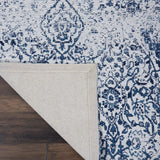 Nourison Damask Vintage Ivory/Navy 2'3" x 7'6" Area Rug, Easy Cleaning, Non Shedding, Bed Room, Living Room, Dining Room, Kitchen (2x7)