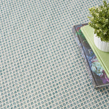 Nourison Courtyard Indoor/Outdoor Ivory/Aqua 5' x 8' Oval Area Rug, Easy Cleaning, Non Shedding, Bed Room, Living Room, Dining Room, Backyard, Deck, Patio (5x8 Oval)
