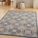 Nourison Aloha Indoor/Outdoor Blue/Grey 3'6" x 5'6" Area Rug, Easy Cleaning, Non Shedding, Bed Room, Living Room, Dining Room, Patio, Deck, Backyard (4x6)