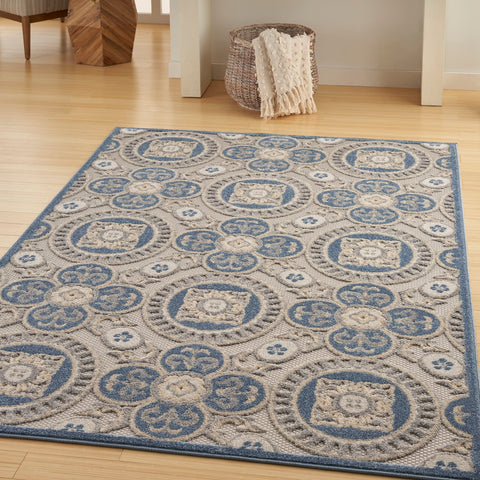 Nourison Aloha Indoor/Outdoor Blue/Grey 3'6" x 5'6" Area Rug, Easy Cleaning, Non Shedding, Bed Room, Living Room, Dining Room, Patio, Deck, Backyard (4x6)
