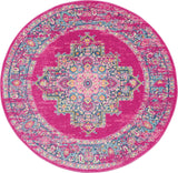 Nourison Passion Fuchsia 4' x Round Area Rug, Boho, Traditional, Easy Clean, Non Shedding, Bed Room, Living Room, Hallway, (4' Round)