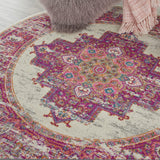 Nourison Passion Ivory/Fuchsia 5'3'' x Round Area--rug, Boho, Traditional, Easy--cleaning, Non Shedding, Bed Room, Living Room, Hallway, (5' Round)
