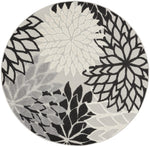 Nourison Aloha 48" Round Fabric Indoor/Outdoor Rug in Black/White Finish