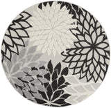 Nourison Aloha 48" Round Fabric Indoor/Outdoor Rug in Black/White Finish