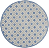 Nourison Aloha Indoor/Outdoor Blue/Grey 5'3" x Round Area Rug, Easy Cleaning, Non Shedding, Bed Room, Living Room, Dining Room, Deck, Backyard, Patio (5 Round)