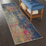 Nourison Celestial Blue/Yellow 2' x 6' Area Rug, Contemporary, Abstract, Easy Cleaning, Non Shedding, Bed Room, Living Room, Dining Room, Kitchen, (6' x Runner)