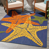 Nourison Aloha Indoor/Outdoor Blue Multicolor 3'6" x 5'6" Area -Rug, Easy -Cleaning, Non Shedding, Bed Room, Living Room, Dining Room, Backyard, Deck, Patio (4x6)