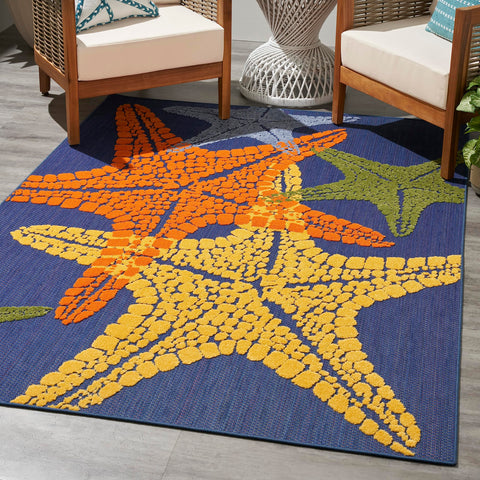 Nourison Aloha Indoor/Outdoor Blue Multicolor 3'6" x 5'6" Area -Rug, Easy -Cleaning, Non Shedding, Bed Room, Living Room, Dining Room, Backyard, Deck, Patio (4x6)