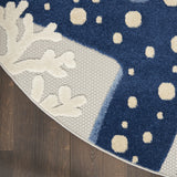 Nourison Aloha Indoor/Outdoor Blue/Grey 4' x Round Area Rug, Coastal, Tropical, Easy Cleaning, Non Shedding, Bed Room, Living Room, Deck, Backyard, (4' Round)