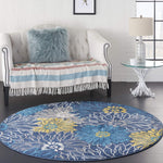 Nourison Passion Blue 4' x Round Area Rug, Floral, Farmhouse, Easy Cleaning, Non Shedding, Bed Room, Living Room, Dining Room, Kitchen, (4' Round)