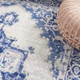 Nourison Whimsicle Traditional Ivory Blue 5' x 7' Area Rug, Easy Cleaning, Non Shedding, Bed Room, Living Room, Dining Room, Kitchen (5x7)