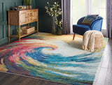 Nourison Celestial Multicolor Wave 7'10" x 10'6" Area Rug, Abstract, Spiral, Bed Room, Living Room, Dining Room, Kitchen, Easy Clean, Non Shedding, (8' x 11')