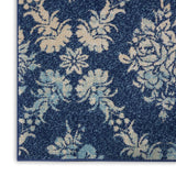 Nourison Tranquil Damask Navy/Light Blue 2'3" x 7'3" Area-Rug, Easy-Cleaning, Non Shedding, Bed Room, Living Room, Dining Room, Kitchen (2x7)