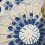Nourison Aloha Indoor/Outdoor Blue/Grey 4' x Round Area Rug, Floral, Contemporary, Easy-Cleaning, Non-Shedding, Bed Room, Living Room, Deck, Backyard, (4' Round)