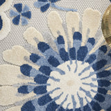 Nourison Aloha Indoor/Outdoor Blue/Grey 4' x Round Area Rug, Floral, Contemporary, Easy-Cleaning, Non-Shedding, Bed Room, Living Room, Deck, Backyard, (4' Round)