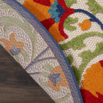 Nourison Aloha Indoor/Outdoor Red/Multi 4' x Round Area Rug, Easy Cleaning, Non Shedding, Bed Room, Living Room, Dining Room, Deck, Backyard, Patio (4 Round)