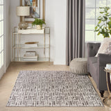 Nourison Serenity Home Geometric Grey Ivory 3'11" x 5'11" Area -Rug, Easy -Cleaning, Non Shedding, Bed Room, Living Room, Dining Room, Backyard, Deck, Patio (4x6)