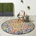 Nourison Aloha Indoor/Outdoor Multicolor 7'10" x Round Area Rug, Transitional, French Country, Easy Cleaning, Non Shedding, Bed Room, Kitchen, Living Room, Deck, Backyard, (8' Round)