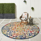 Nourison Aloha Indoor/Outdoor Multicolor 7'10" x Round Area Rug, Transitional, French Country, Easy Cleaning, Non Shedding, Bed Room, Kitchen, Living Room, Deck, Backyard, (8' Round)