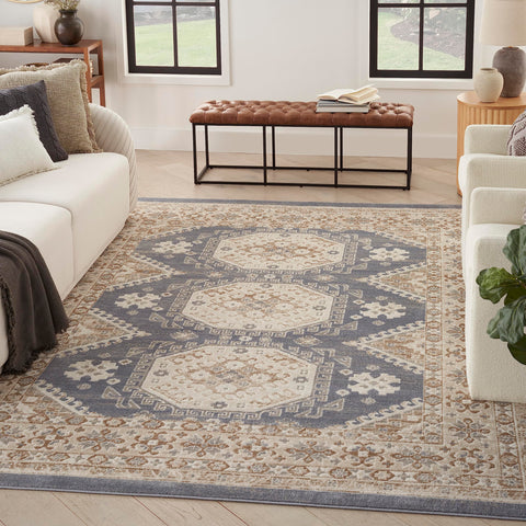 Nourison Serenity Home Vintage Ivory Blue 5'3" x 7'3" Area -Rug, Easy -Cleaning, Non Shedding, Bed Room, Living Room, Dining Room, Backyard, Deck, Patio (5x7)" }