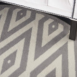 Nourison Grafix Geometric White/Grey 5'3" x Round Area -Rug, Easy -Cleaning, Non Shedding, Bed Room, Living Room, Dining Room, Kitchen (5 Round)