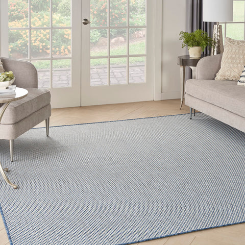Nourison Courtyard Indoor/Outdoor Ivory Blue 6' x 6' Square Area Rug, Easy Cleaning, Non Shedding, Bed Room, Living Room, Dining Room, Backyard, Deck, Patio (6 Square)