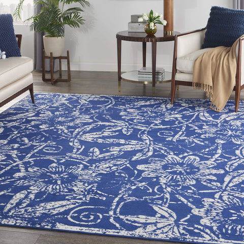Nourison Whimsicle Floral Navy 7' x 10' Area Rug, Easy Cleaning, Non Shedding, Bed Room, Living Room, Dining Room, Kitchen (7x10)