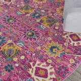 Nourison Passion Fuchsia 5'3" x Round Area Rug, Boho, Moroccan, Bed Room, Living Room, Dining Room, Kitchen, Easy Cleaning, Non Shedding, (5' Round)