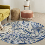 Nourison Aloha Indoor/Outdoor Ivory/Navy 4' x Round Area Rug, Easy Cleaning, Non Shedding, Bed Room, Living Room, Dining Room, Backyard, Deck, Patio (4 Round)