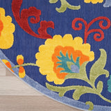 Nourison Aloha 63x63 Polypropylene Fabric Area Rug in Navy/Blue/Multi-Color