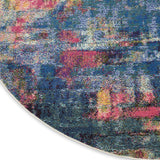 Nourison Celestial Blue/Yellow 7'10" x Round Area Rug, Contemporary, Abstract, Easy Cleaning, Non Shedding, Bed Room, Living Room, Dining Room, Kitchen, (8' Round)