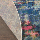 Nourison Celestial Blue/Yellow 7'10" x Round Area Rug, Contemporary, Abstract, Easy Cleaning, Non Shedding, Bed Room, Living Room, Dining Room, Kitchen, (8' Round)