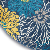 Nourison Passion Blue 5'3" x Round Area Rug, Floral, Farmhouse, Easy Cleaning, Non Shedding, Bed Room, Living Room, Dining Room, Kitchen, (5' Round)